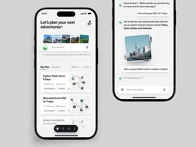 Animation AI Travel Planner App ai ai app ai assistant ai planner animation design interaction minimal mobile app modern motion app motion graphics planner planning travel travel planner trip ui ui design ux design