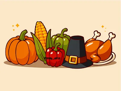 A Group of Vegetables with Hats autumn background cartoon celebration cornucopia culture day decoration dinner event fall feast food harvest holiday party pumpkin thanksgiving traditional turkey