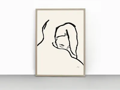 Embrace Line Art Print: Romantic Black and White Sketch abstract aesthetic art deco artwork black and white contemporary contour couple cover drawing emotion ethnic face fashion feeling female fusion gentle graphic hand drawn
