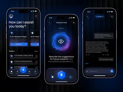 AI Chatbot Mobile App Animation ai animation bot chatbot clean deep learning design healthcare ai machine learning mobile app motion graphics research research ai saas ui user interface voice voice ai voice recording voice visualization