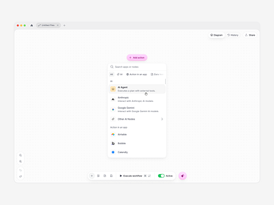 Workflow builder [blank] builder clean component design design system details dropdown make micro ui minimal minimalist modern ui n8n product design product ui saas ui zapier