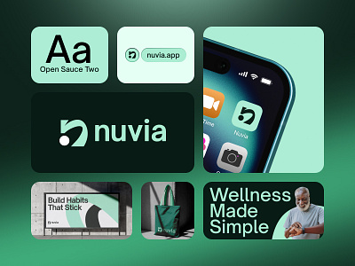 Nuvia - Health Lifestyle App Logo app logo redesign bento presentation best logo designer branding flow motion shape futuristic design green color palette health logo letter n logo lifestyle app logo logo logo designer logotype medical science logo mockup presentation modern app logo modern font monogram lettermark startup logo vector mark icon symbol
