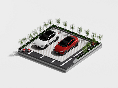 Car Pricing Animation 3d 3d animation blender car animation car dealer cars isometric motion graphics parking price animation price comparison red car warning white car