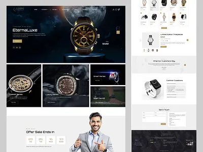 Watch E-Commerce Landing Page (Lustro). dark theme ui ecommerce ecommerce design ecommerce ui fashion store landing page luxury design luxury watch minimal design modern ui online store product landing page product showcase ui design uiux watch watch landing page watch ui watch website web design