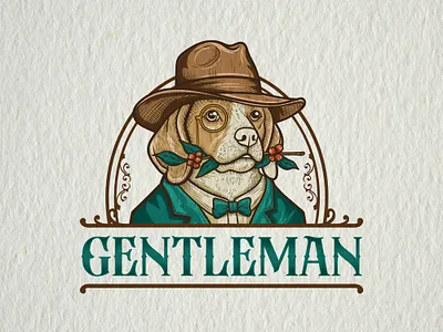 GENTLEMAN boy dog hand drawn style illustration logo monocle vintage