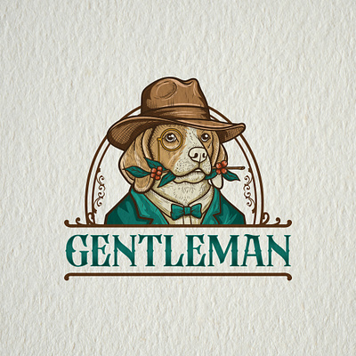 GENTLEMAN boy dog hand drawn style illustration logo monocle vintage