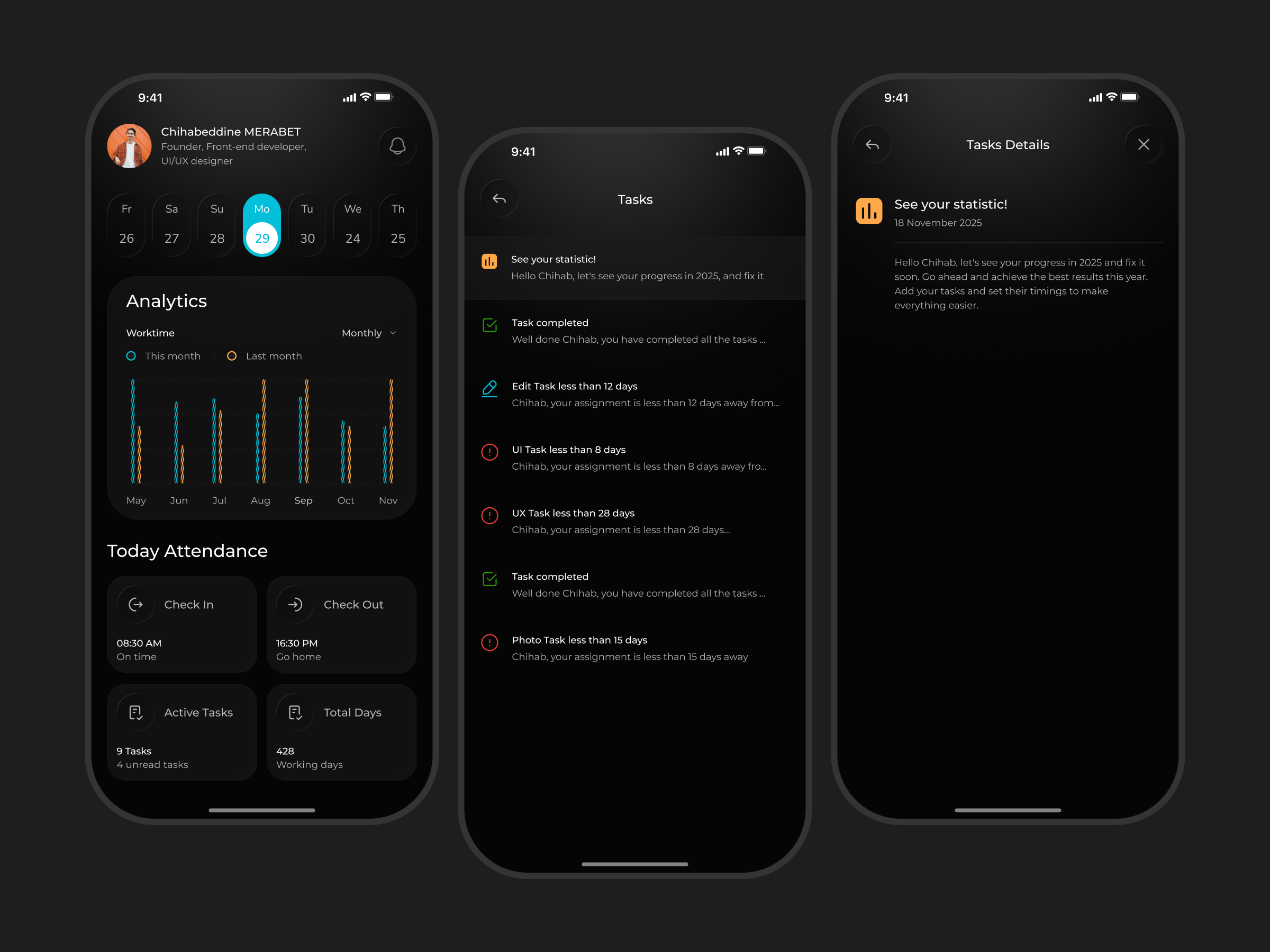 HR Management Mobile App analytics app app attendance app employee tracking hr app hr management mobile mobile dashboard productivity app task manager ux ui workforce management