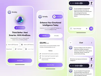 Mental Health Mobile App app design app screen design cbt: therapy app health app health journal healthcare mobile app healthy lifestyle ios app design meditation app mental care mental health mental health app mindfulness mobile app mobile app design self care therapy wellness app
