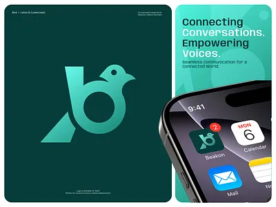 Bird with Letter B Combination Logo abstract bird logo anaimal logo b logo branding birds logo branding letter b logo logo logo design minimal mobile app logo nature logo tech bird logo