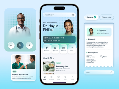 Modern Hospital App UI Design app consultation dashboard glass glassmorphism health healthcare hospital medical medicine mobile modern outpatient prescription recipe tracker