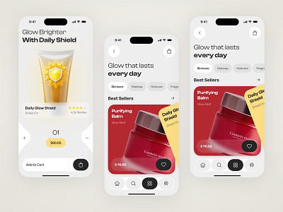 Skincare Essentials | eCommerce Mobile App app design app redesign beauty shopping beauty ui clean ux cosmetics app dribbble shot ecommerce app ecommerce mobile figma design glow skincare mobile app design mobile design product page shopping app design skincare app uiux inspiration