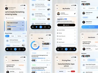 Idea Management Mobile App UI/UX ai app ai idea generate ai idea generator ai powerd app android app design artificial intelligence chatbot data science deep learning idea management idea management app ios machine learning neural network smart idea management task mangement tracker app ui ux user interface