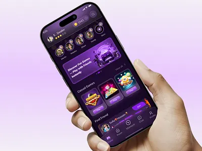 Meet, Match & Game Chat App UI Design💜 branding darkmoodd dribbleshots figmadesign gaming livechat livechatandgame logo messagingapp mobileapp socialapp ui videocall app