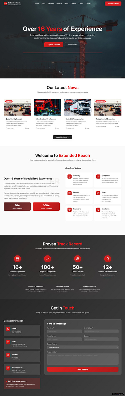 Extended Reach Contracting — Redefining Industrial Excellence branding corporate design figma modern react redesign shopify ui ux website design website development wisdmlabs wordpress