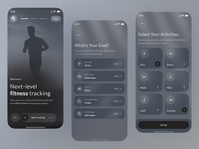 Next Level Fitness App Onboarding UI Concept app design app ui ux design fitness app fitness app design fitnessonboardingui glassmorphismu health and wellness mobile mobile app mobile app design mobile app designer modernfitnessapp onboarding onboarding process design product design ui design uiux web design welcome screen