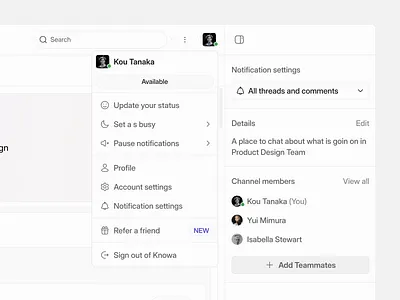Profile menu app design product ui ux web app