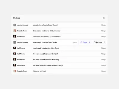 Inbox, updates app design product ui ux web app