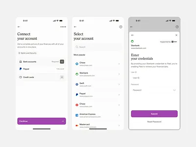 Connect account app design product ui ux web app