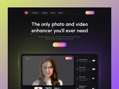 Photo & Video Enhancer Landing Page - Remini Website Redesign ai generator ai tool edit photo enhancer image generator landing page photo edit website saas ui uiux ux video editor visual web design website
