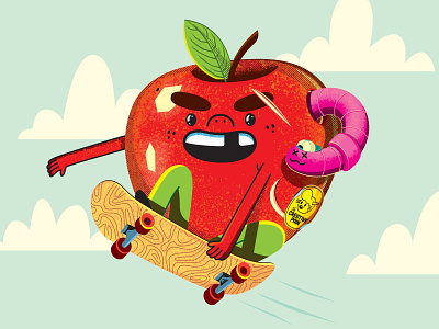 Bad Apple with tricks apple illustration illustrator skateboarding the creative pain vector worm