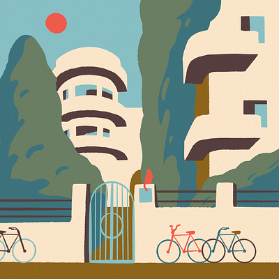 Bauhaus Tel Aviv city graphic design illustration limited color nature poster