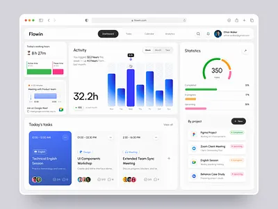 A platform for tracking time and managing daily tasks analytics dashboard management outcrowd peoductivity platform statistic task tracking ui ux uxui web
