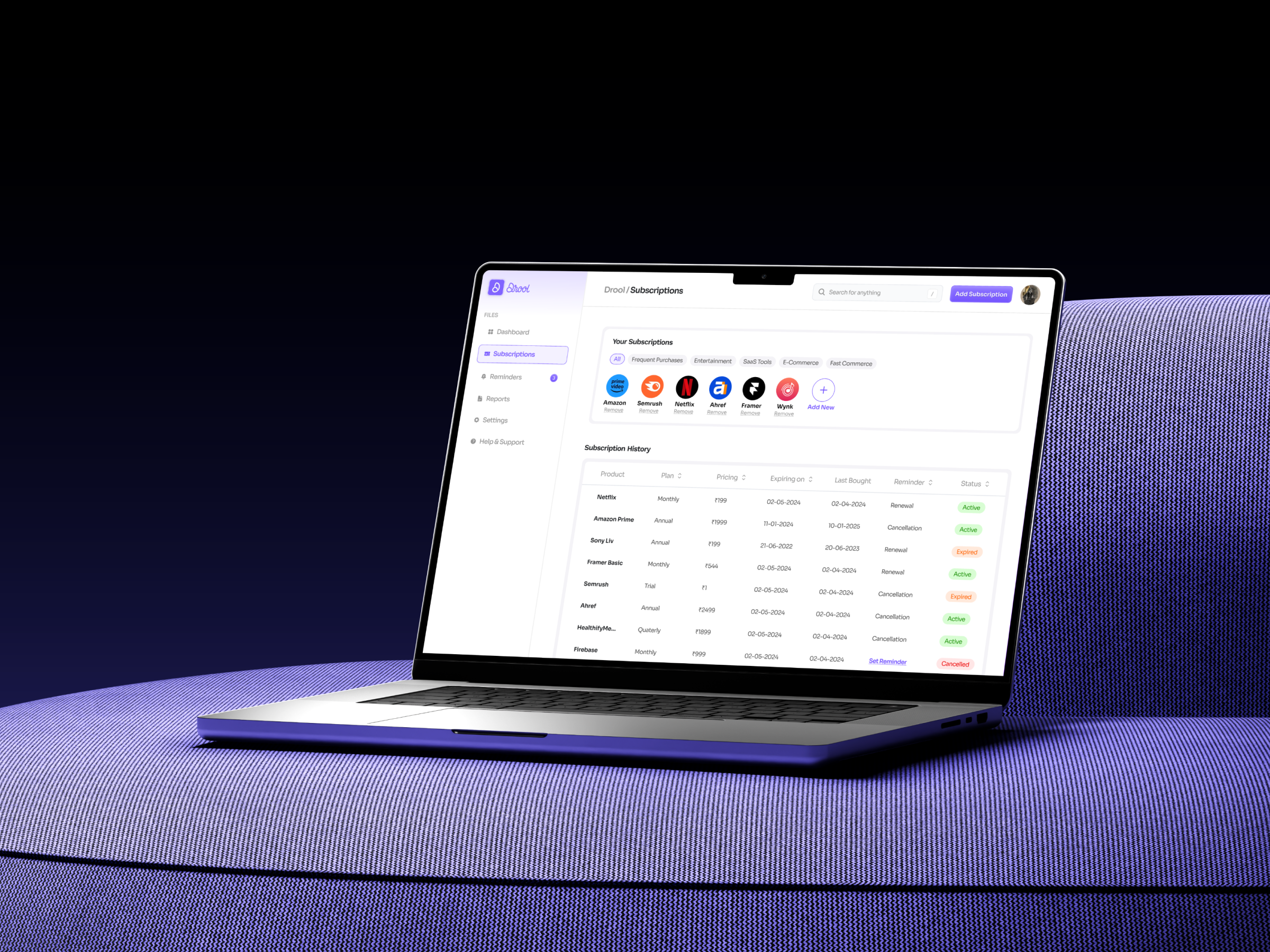 Subscription Management UI dashboard ui expense tracker saas dashboard subscription dashboard subscription management subscription manager ui web