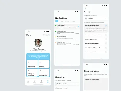 Support/Profile and Notifications Center cleanui contact contactpage customer customer care experience customercare customersupport design figma figmadesign help help screen design helpcentre notification notification ux notificationcentre support support center ui ui uiux