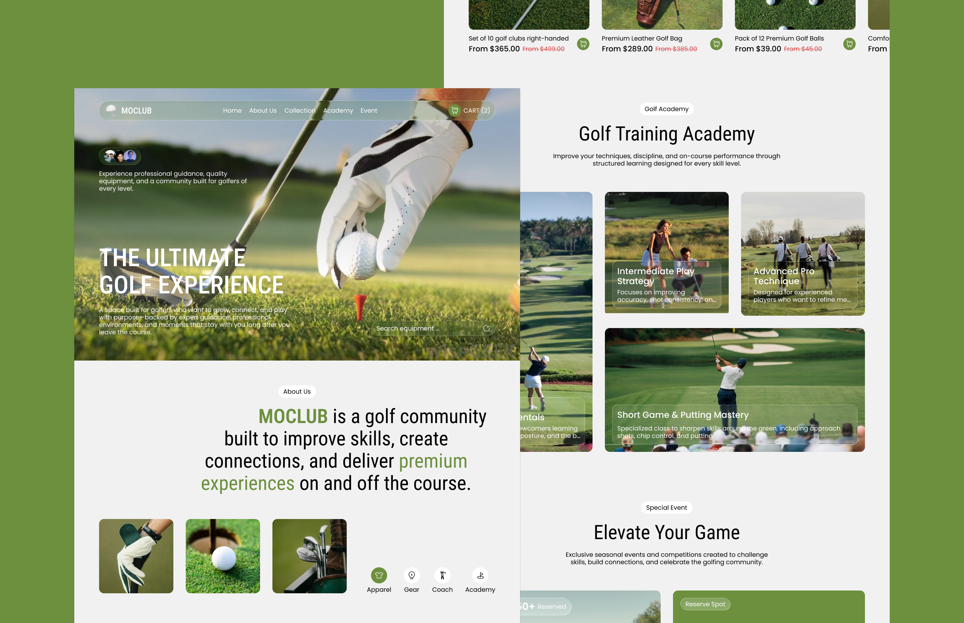 Daily UI Challenge day 35 - MOCLUB : Golf Community Landing Page community daily ui challenge event golf golf club golf community golf landing page landing page poppular shop showcase sport store trending ui ui design ux design viral website