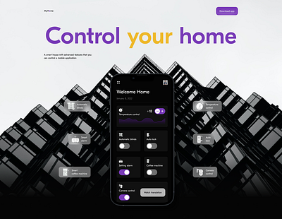 Promo landing page for the smart home app child family home landing page promo page smart house ui ux
