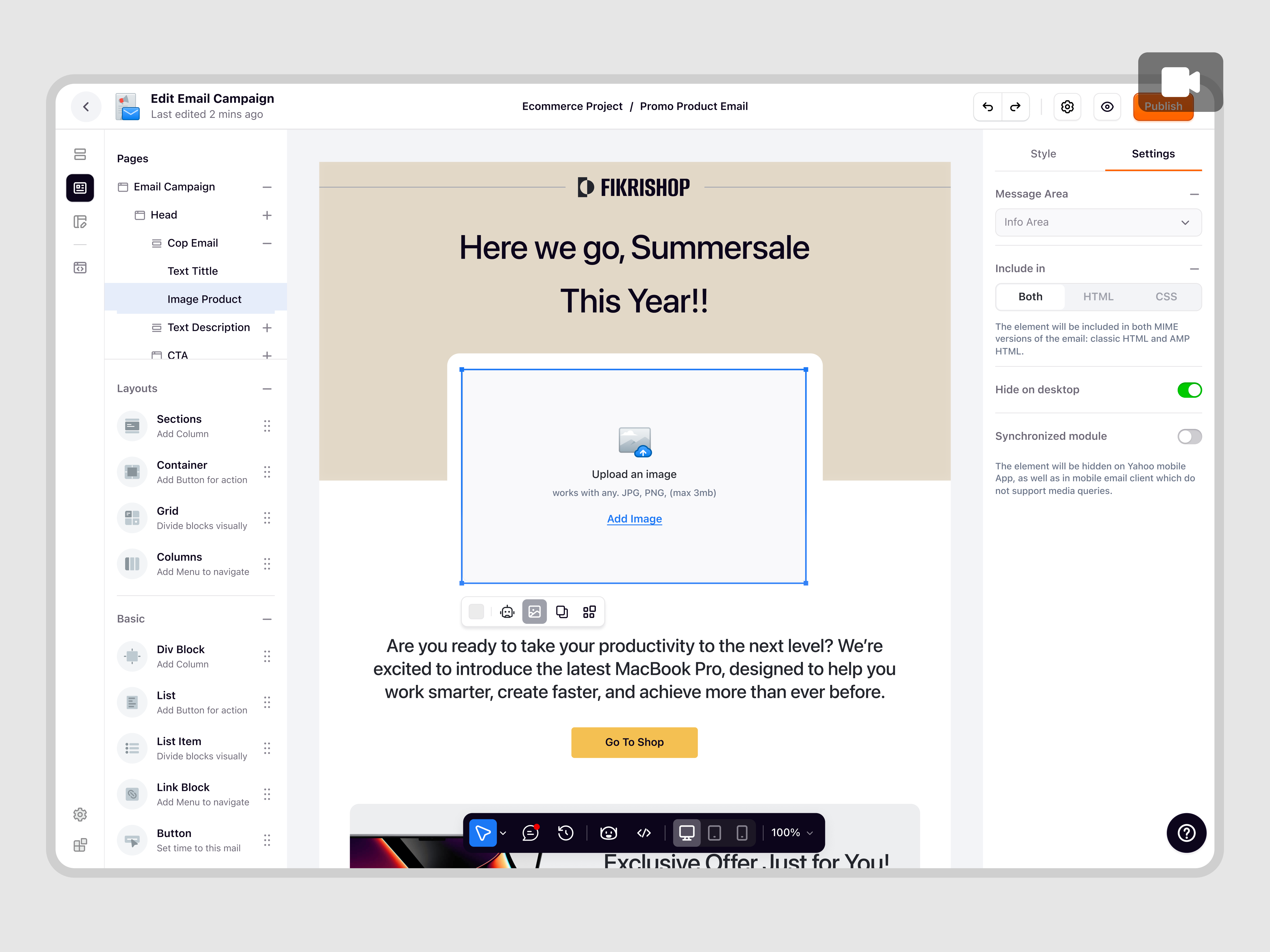 Ecomiq — Create, Publish, and Track Email Campaign Performance animation b2b crm dashboard ecommerce email campaign marketing marketplace online shop online store product design saas saas design site builder ui ux web app web builder web design