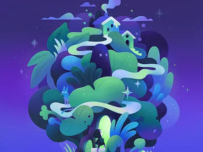 Secret Thresholds - part of my personal project abstract background cartoon character children composition concept design dream ill illustration nature night trip zutto