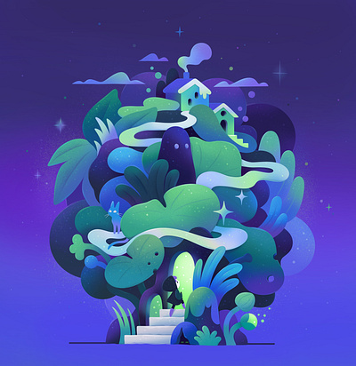 Secret Thresholds - part of my personal project abstract background cartoon character children composition concept design dream ill illustration nature night trip zutto