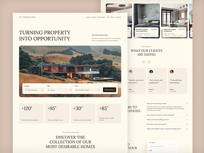 Elegant Real Estate Landing Page cards clean cms elegant filters landing light listing luxury minimal property real estate search ui web design website