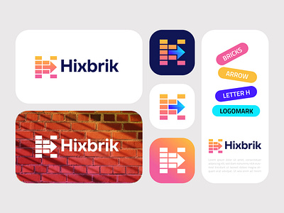 Bricks, Arrow, Letter H modern logo design abstract bricks architecture arrow block branding brick icon brick symbol bricks builder identity building business construction foundation h logo letter h logo modern print structure wall