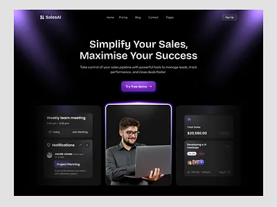 Hero Section Design ai ai landing page hero section design landing page modern design saas saas hero saas landing page saas ui sales ai sales landing page template design ui ui ux visual design website website redesign