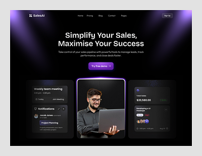 Hero Section Design ai ai landing page hero section design landing page modern design saas saas hero saas landing page saas ui sales ai sales landing page template design ui ui ux visual design website website redesign