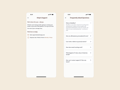 Help & FAQs Designed With Care - Support That Feels Human app appdesign apps branding cleanui daily affermation app design faqdesign help and faqs illustration mindfulnessapp mobile app mobileappdesign productdesign supportui trending uiux uxdesign