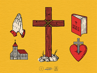 Trinity Church Custom Graphic Set bible brand design brand identity branding branding design christian christianity church cross hand drawn heart identity design illustration logo logo design prayer praying sermon vintage visual identity