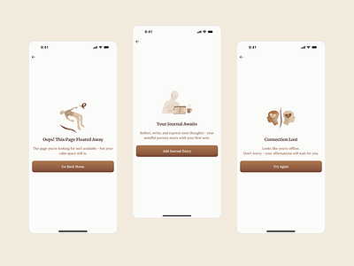 Empty States That Guide, Not Frustrate - Designing Calm in Chaos 404 app design clean ui empty screeen emptystatedesign errorscreens illustration mindfulnessapp mobileappdesign productdesign uiux userinterface