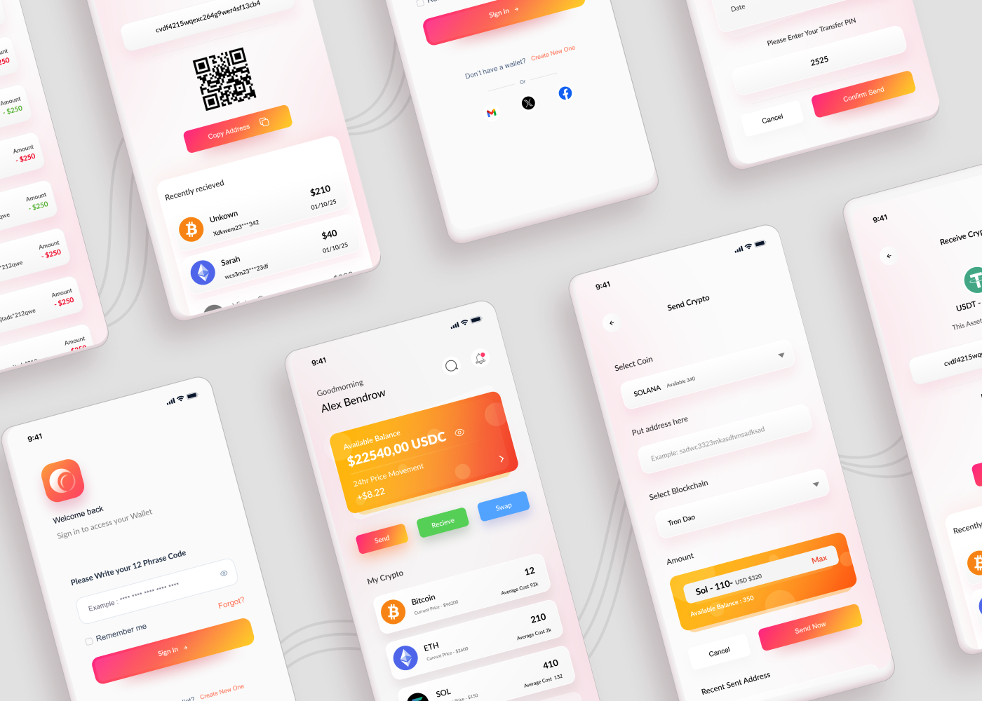 Next-Gen Crypto Mobile Wallet uiux Design application bitcoin branding crypto cryptowallet designer mansoorgull mobileapp screens uiux