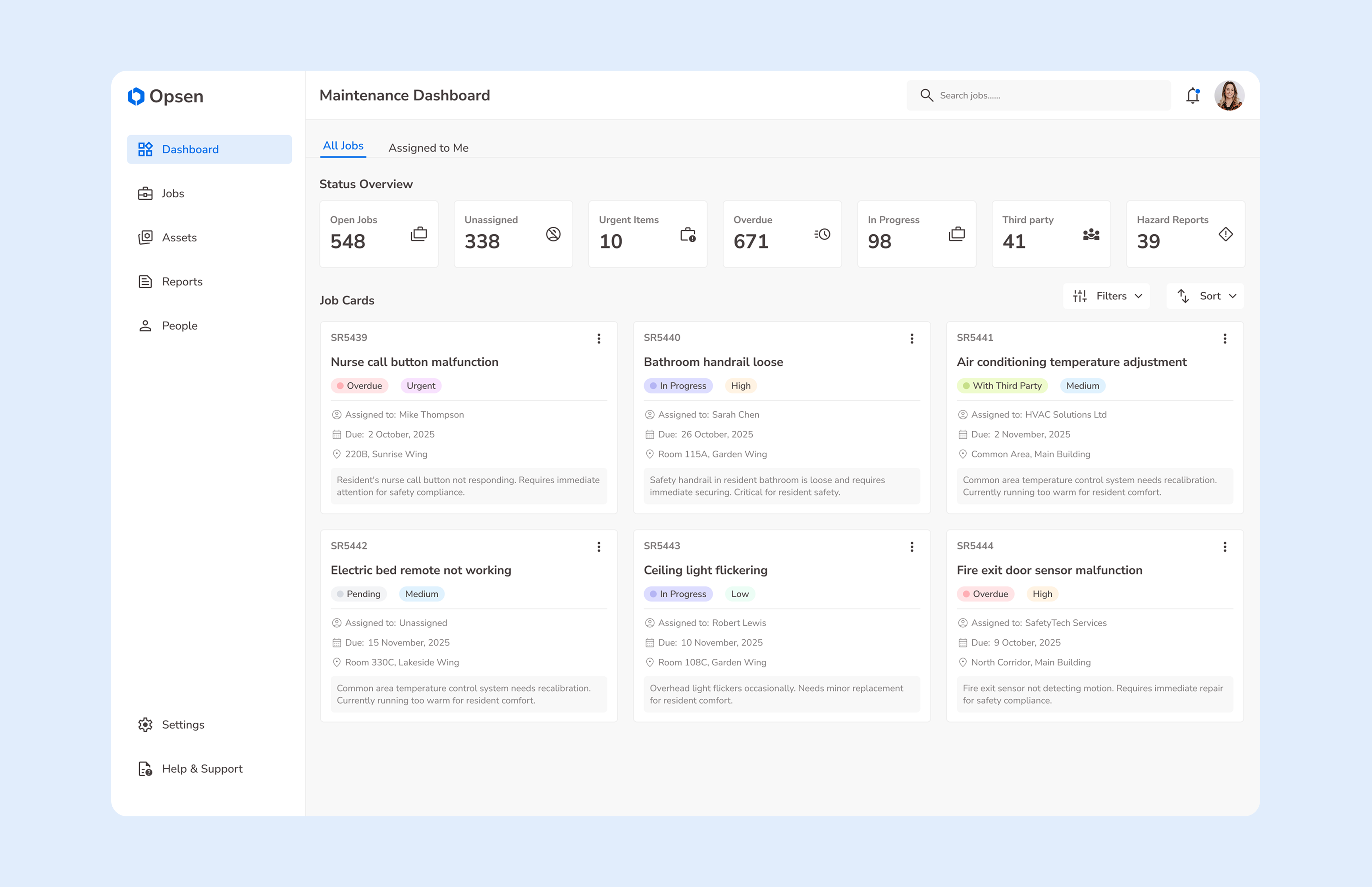 Opsen - Maintenance Dashboard dashboard desktop saas ui ux