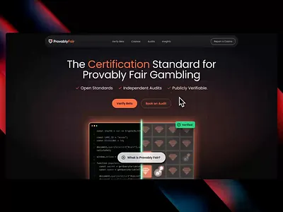 ProvablyFair.org web design casino casino audit casino report crypto crypto casino dark ui fair gambling gambling home page igaming landing page online casino player provably fair report verification web design web3 web3 gaming