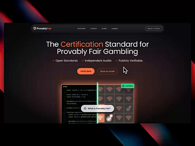 ProvablyFair.org web design casino casino audit casino report crypto crypto casino dark ui fair gambling gambling home page igaming landing page online casino player provably fair report verification web design web3 web3 gaming