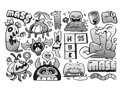 Water Doodles. 2d cartoon character characterdesign design food illustration illustrator monochrome scary watercolor