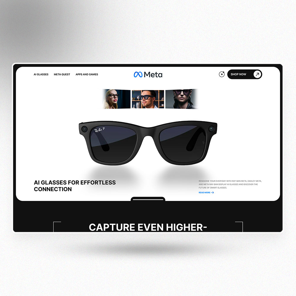 Meta Glasses Store Website Design app branding design elementor figma glasses glassess shop graphic design illustration landing page logo meta store ui uiux vector web web design website website design