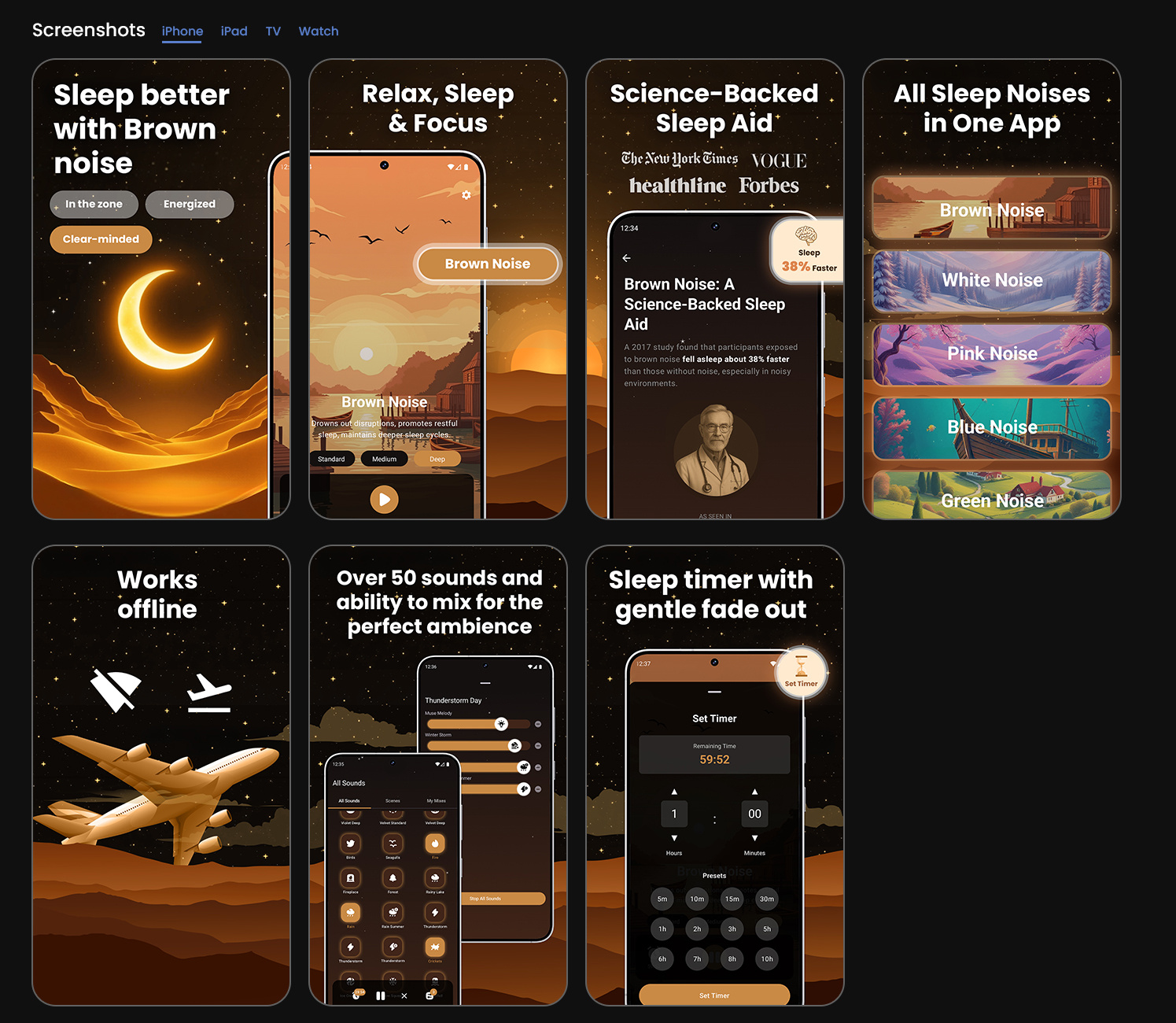 Sleep Better app store screenshots, Play Store screenshots app screenshots app store app store screenshots branding design graphic design illustration play store screenshots ui