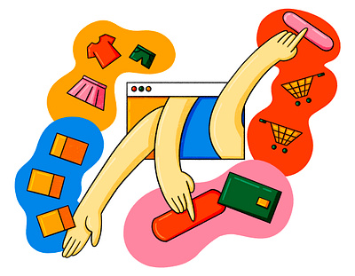 Online shopping 2d abstract cartoon editorial illustration internet online shopping procreate shopping technology web page