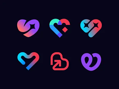 Heart logos abstract ai blockchain crypto heart heart logos hearts modern negative space soft software star stars tech
