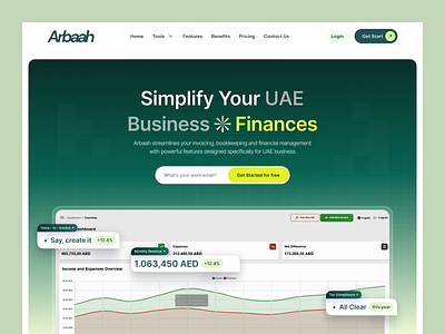 Arbaah — Business Finances Landing Page Design branding custom website design figma design figma website fullstack development fullstack website graphic design logo ui ui ux design user interface design ux web design webflow design webflow development website design website mockup wordpress website